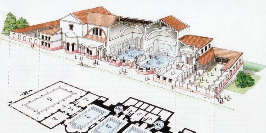 Römische Badruine Badenweiler, Zeichnung von der Ruine